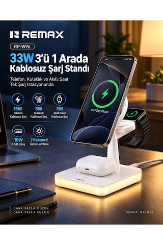 33w Aydınlatmalı 3 Ü 1 Arada Kablosuz Şarj Cihazı