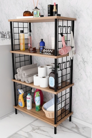 Çevir Kur Kolay Kurulum 4 Katlı Banyo Rafı Metal Telli Çok Amaçlı Organizer Dolap Stand Raf Atlantik Çam
