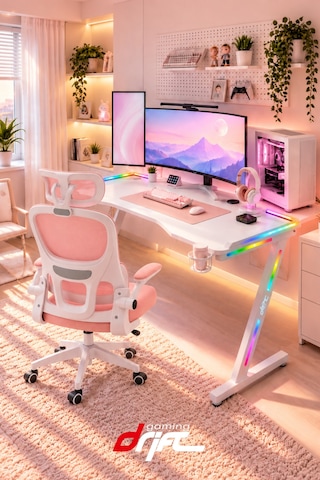 Aura White Rgb Led Li Beyaz Oyuncu Masası 160 70 Cm