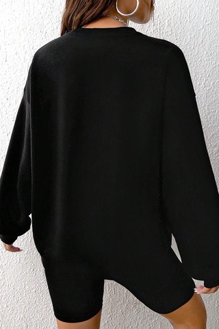 Unisex Holiday Baskılı Bisiklet Yaka Sweatshirt Siyah