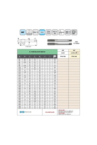 Fett M5x0,5 Pld Dın2181 Hss İnce Diş El Takım Kılavuzu 2 Li Takım