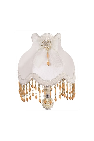 Çiçek Dekorlu Abajur Beyaz Klasik Model Beyaz