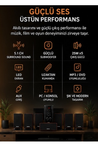Asawa W-300u 5.1ch Multimedia Ses Sistemi Subwoofer Ev Sinema Sistemi