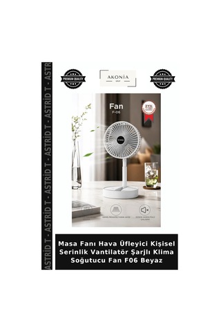 Masa Fanı Hava Üfleyici Kişisel Serinlik Vantilatör Şarjlı Klima Soğutucu Fan F06 Beyaz