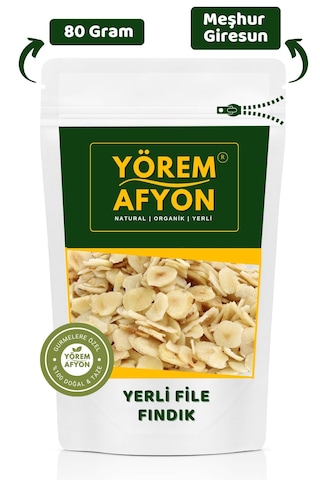 Yörem Afyon Meşhur Giresun Diyet Dostu Kavrulmamış Glütensiz Çiğ Dilimlenmiş File Fındık 85gr. 85 G