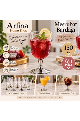 150cc 6'lı Gümüş Ayaklı Plastik Meşrubat Bardağı