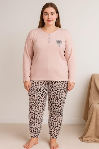 Kadın Büyük Beden Raporlı 0251 Pijama Takımı Vizon Vizon