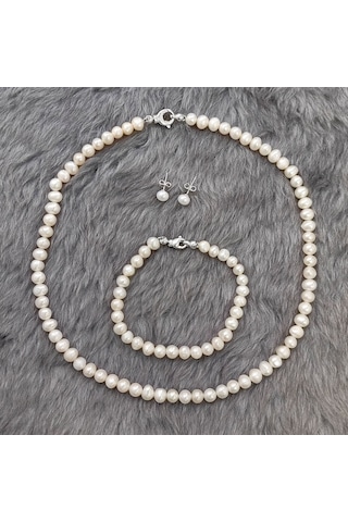 Chavin Doğal Inci Kolye Küpe Bileklik 925 Ayar Gümüş Set Df91 (478255530)