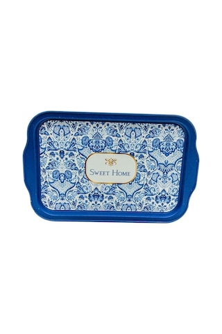 Evle-azulejos Desenli Metal Tepsi - Çay Kahve Tepsisi - Sunum Tepsisi 21 Cm X 31 Cm Azulejos Sweet Sku: Smg8690010550309 Açık Mavi
