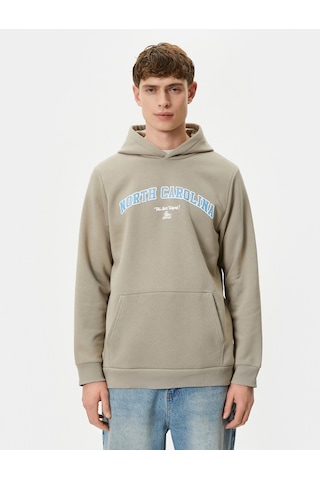 Koton Kapşonlu Sweat Kolej Baskılı Kanguru Cep Detaylı Ribanalı Haki 4wam70474mk Haki