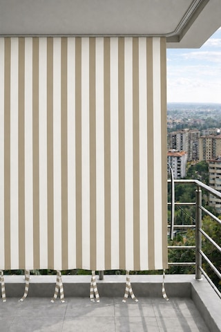 Bej-krem Balkon Perdesi Kornişli Bağcıklı Su Geçirmez Dış Mekan Dayanıklı Modern Balkon Brandası