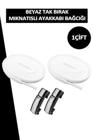 Elastik Beyaz Akıllı Kilitli Bağcık Mıknatıslı Tak Bırak 100 Cm
