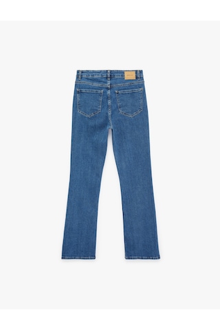 Koton Slim Fit Yüksek Bel Pamuklu İspanyol Paça Denim Pantolon - Flare Jeans Orta İndigo 6sal40188md İndigo