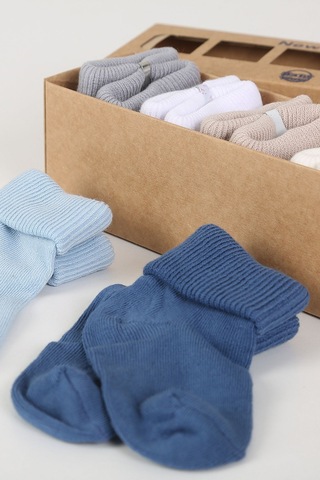 Organik Pamuklu 6'lı Yenidoğan Bebek Çorap Mavi
