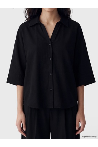 Lcw Vision Siyah Oversize Poplin Kadın Gömlek