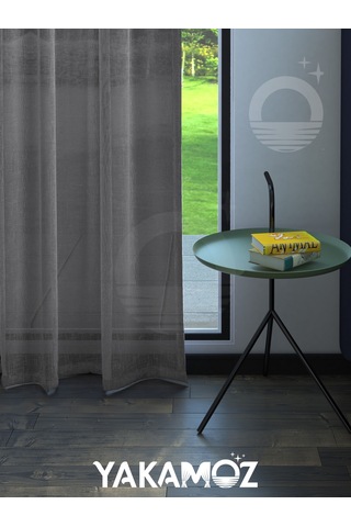 Koyu Gri Keten Görünümlü Ekstraforlu Tül Perde Linen Touch Serisi Koyu Gri