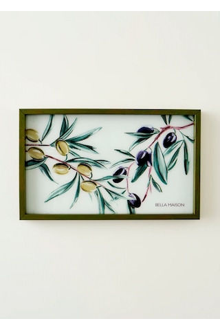 Bella Maison Olive Dekoratif Cam Tepsi Yeşil 22x37 Cm