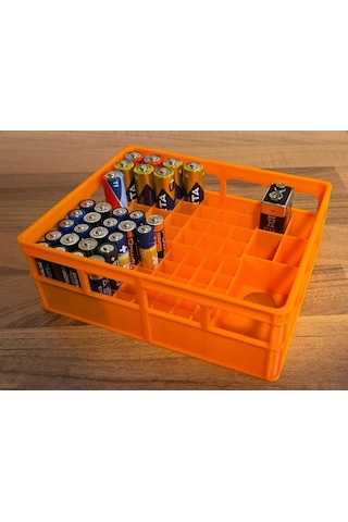 Pil Saklama Kutusu Sandığı Xxl Aa / Aaa / 9v 2032 Para Pili Plastik Kasa Görünümlü Turuncu