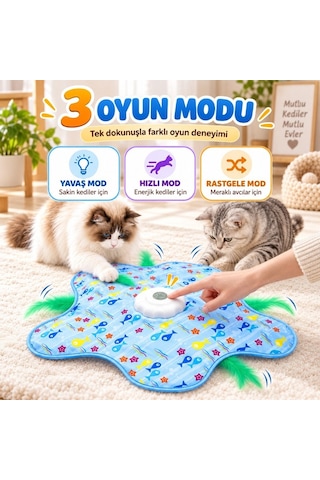 Sevimli Dost Enerji Atma Evcil Hayvan Hareketli İnteraktif Kedi Oyun Matı - Usb Şarjlı - 3 Oyun Modu