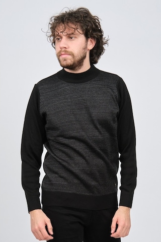 Çizgi Triko Erkek Yarım Balıkçı Yaka Desenli Kazak 42564225 Siyah Siyah