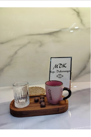 3 Lü Ahşap Enregister Fincan Seti Tek Kişilik