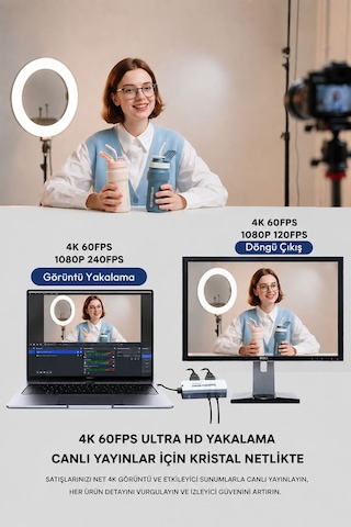 4k 60fps Video Yakalama Kartı, Usb 3.0 Hdmı Capture Card, 4k60 Geçiş Desteği, 1440p 144hz / 1080p 240hz, Ses Girişi Ve Mikrofon Çıkışı, Ps5, Xbox, Switch, Pc, Mac Uyumlu