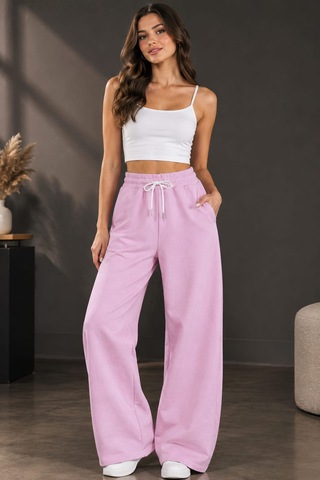 Stormwear Yüksek Bel Lastikli Cepli Oversize Pamuklu Rahat Kesim Geniş Paça Eşofman Altı Pembe