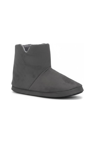 Aur312 Düz Renk İçi Peluşlu Erkek Panduf Ev Botu Ev Ayakkabısı Gri