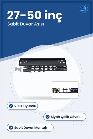 Tv Askı Aparatı Sabit İle 50 İnç Lcd Led 56x127 Cm Siyah Çelik Du