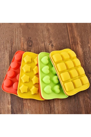 Silikon Çikolata Kalıp Tepsisi Yaratıcı Geometri Şekilli Buz Küpü Kek Dekorasyon Kalıbı, Şekil: Kare Sarı Sarı