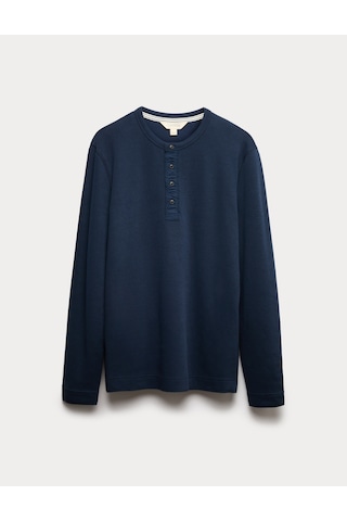 Marks & Spencer Pamuk Karışımlı Ribanalı Pijama Üstü T07005135 Lacivert