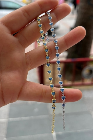 Gümüş Mavi Taşlı Kalpli Bileklik Cm41e21s Sarı