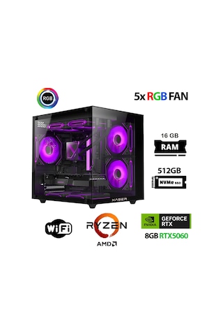 Xaser ECO-X270 R5 5600 16 GB 512 GB M.2 Nvme SSD 8 GB RX5060 Free Dos Masaüstü Oyuncu Bilgisayarı