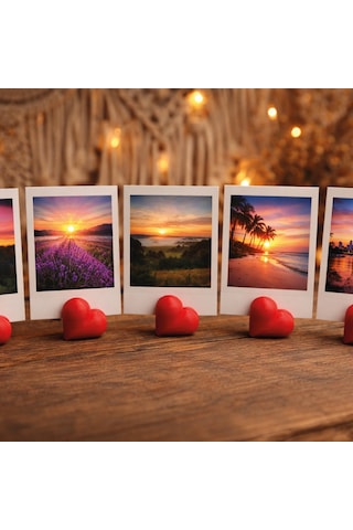 Instax Polaroid Fotoğraf Tutucu Kalp Figürlü Stand 5 Li Kırmızı