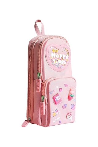 Ally Kawaii Büyük Kapasiteli Tuval Kalem Çantası Kızlar İçin Kılıf Tutucu Kutusu - Pembe Pembe