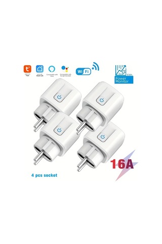Motion003 4 Adet Akıllı Priz Tuya Wifi 16a Avrupa Standart Fiş Uzaktan Kumanda Alexa Google Home Uyumlu Sku 16a 4 Adet