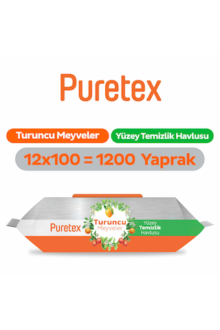 Puretex Yüzey Temizlik Havlusu Turuncu Meyveler 12x100 1200 Yaprak Beyaz