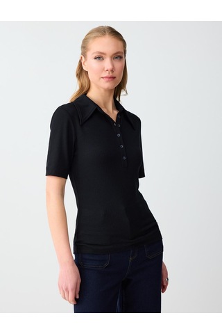 Jimmy Key Jimmy Key Siyah Polo Yaka Truvakar Kol Örme Bluz 6sw035505900