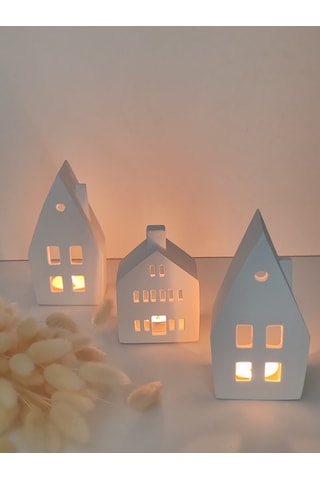 Home Yılbaşı Ev Mumluk Seti, Beyaz Yüksek Kaliteli Malzeme Dekoratif Obje, Biblo, Ev Dekoru, Masa Dekoru, Yılbaşı Dekoru, Hediyelik Beyaz