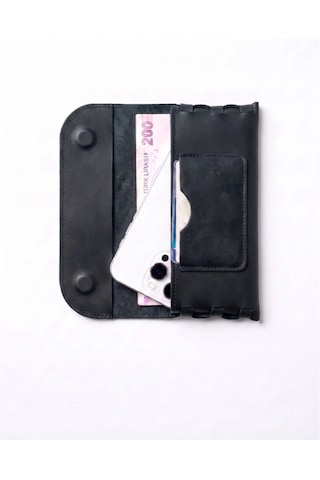 Vintage Leather Craft Hakiki Deri Erkek El Portföyü Siyah