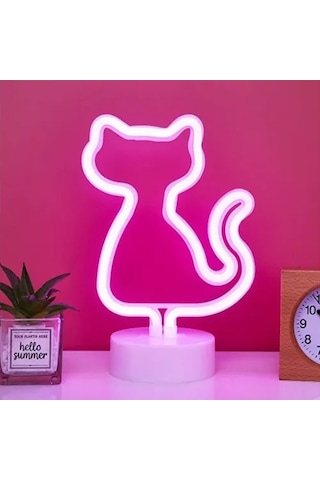 Askımo - Neon Kedi Masa Gece Lambası Pembe Işık Muhtelif