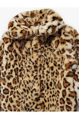 Koton Uzun Kollu Bebe Yaka Leoparlı Peluş Kaban Bej Desenli 6wkg20051aw Ekru