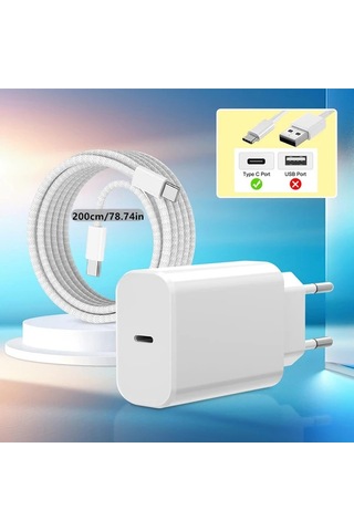 Honeybeeshop İphone 15 16 İçin 20w Usb-c Şarj Adaptörü + 2 Metre Veri Kablosu İpad Pro Air Mini Uyumlu