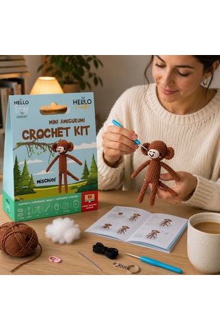 Bakgelal Mini Amigurumi Maymun Yapım Kiti Anahtarlık Veya Amigurumi Oyuncak Yap, Video Anlatımlı