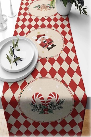 Yılbaşı Temalı Dijital Baskılı Runner Örtüsü Christmas Kırmızı 40x140 Cm Diğer