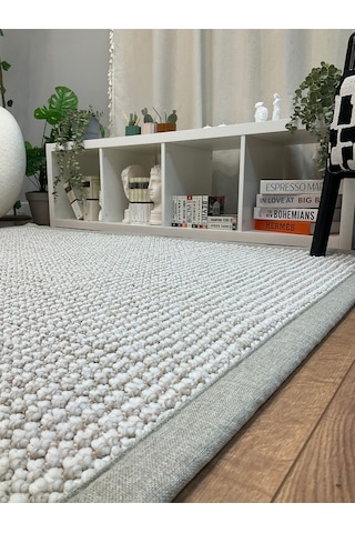 Saraz Halı Kumaş Bordür Bej Bukle Siyah Bordür Halı Salon Koridor Mutfak Çocuk Odası Halısı Kilim S263 Bej