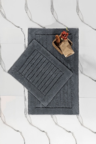Elart Luin Banyo Halısı Paspas Takımı Pamuklu 2 Adet 60x100 Cm Antrasit Antrasit