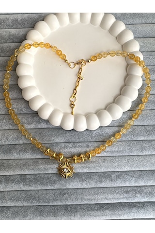 Store Zarman Sitrin Doğal Taş Kolye Sarı