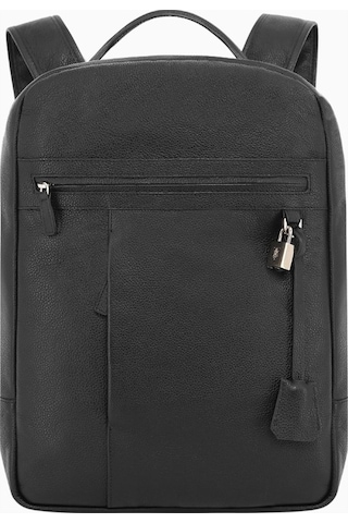 Montroi Premium Grain Leather Siyah Deri Unisex Sırt Çantası