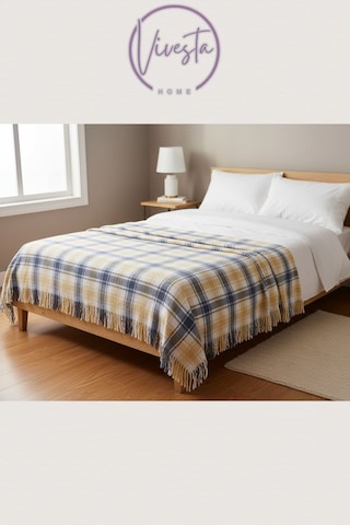 Yumuşacık Scotch Battaniye 150 200 Cm Sıcak, Şık Ve Konforlu Tasarım Lacivert - Sarı